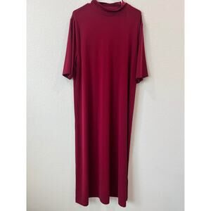Chico’s Size 4 (XXL) Crimson Red Elbow-Sleeve Mock Neck Maxi Dress Berry Compote